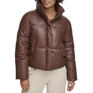 Chocolate Brown Faux Leather Puffer Jacket Size Large
